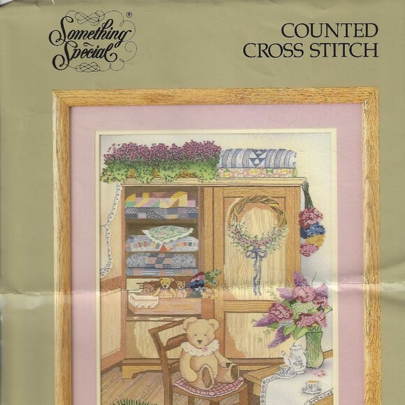 "Teddy and Quilt Cabinet" Counted Cross Stitch Kit - Picture 1 of 5